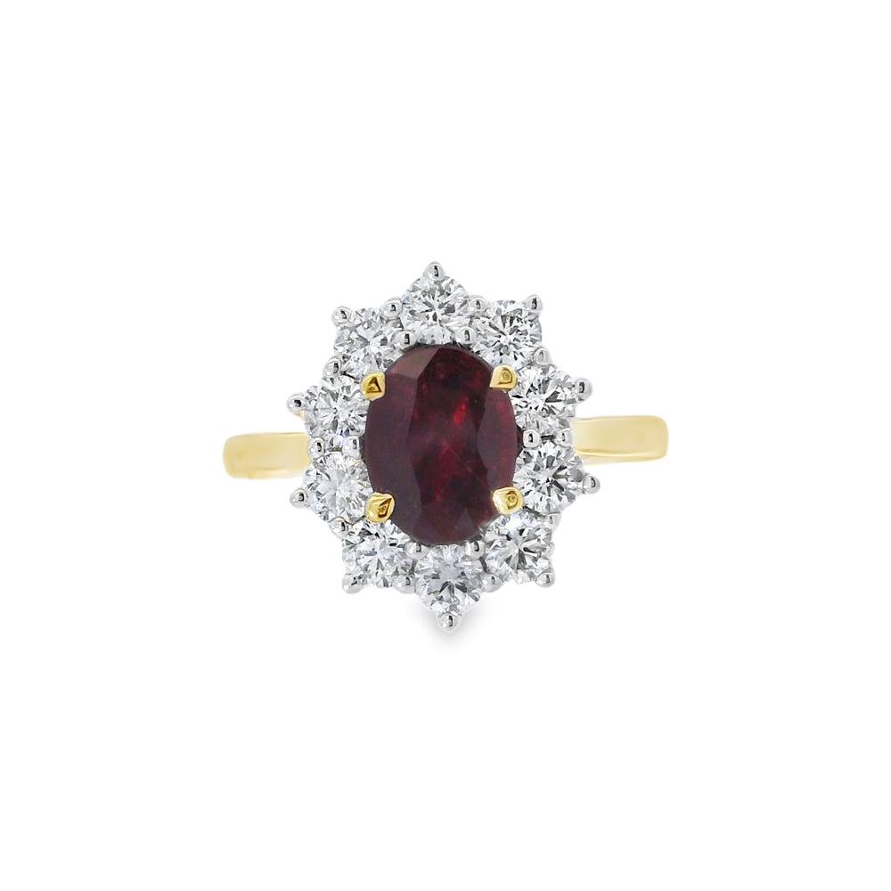 Ruby & Diamond 1.20ct Cluster 18ct Yellow Gold Ring