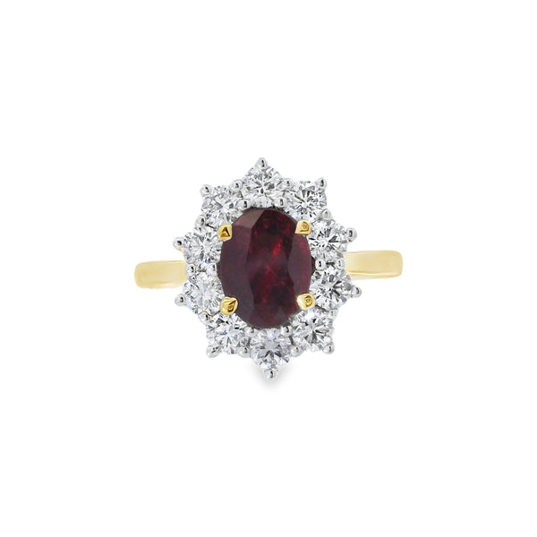 Ruby & Diamond 1.20ct Cluster 18ct Yellow Gold Ring