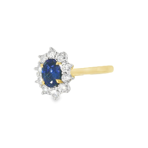 Sapphire & Diamond 1.00ct Cluster 18ct Yellow Gold Ring