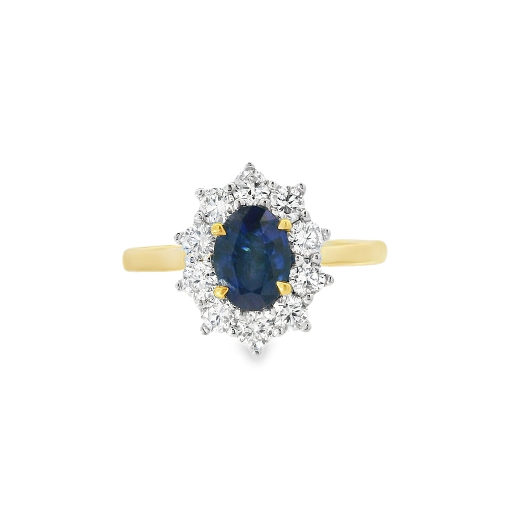 Sapphire & Diamond 1.00ct Cluster 18ct Yellow Gold Ring