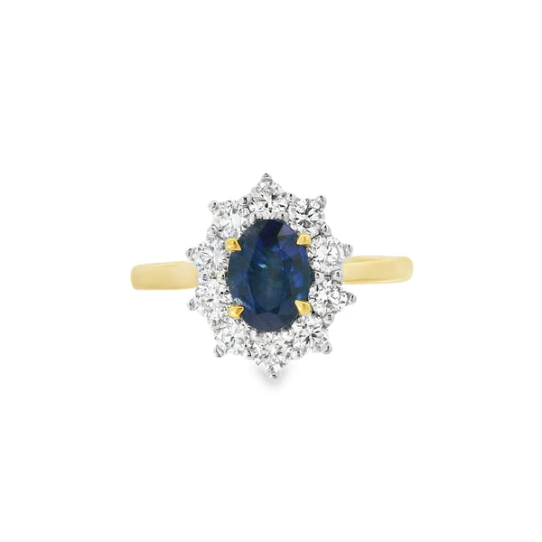 Sapphire & Diamond 1.00ct Cluster 18ct Yellow Gold Ring