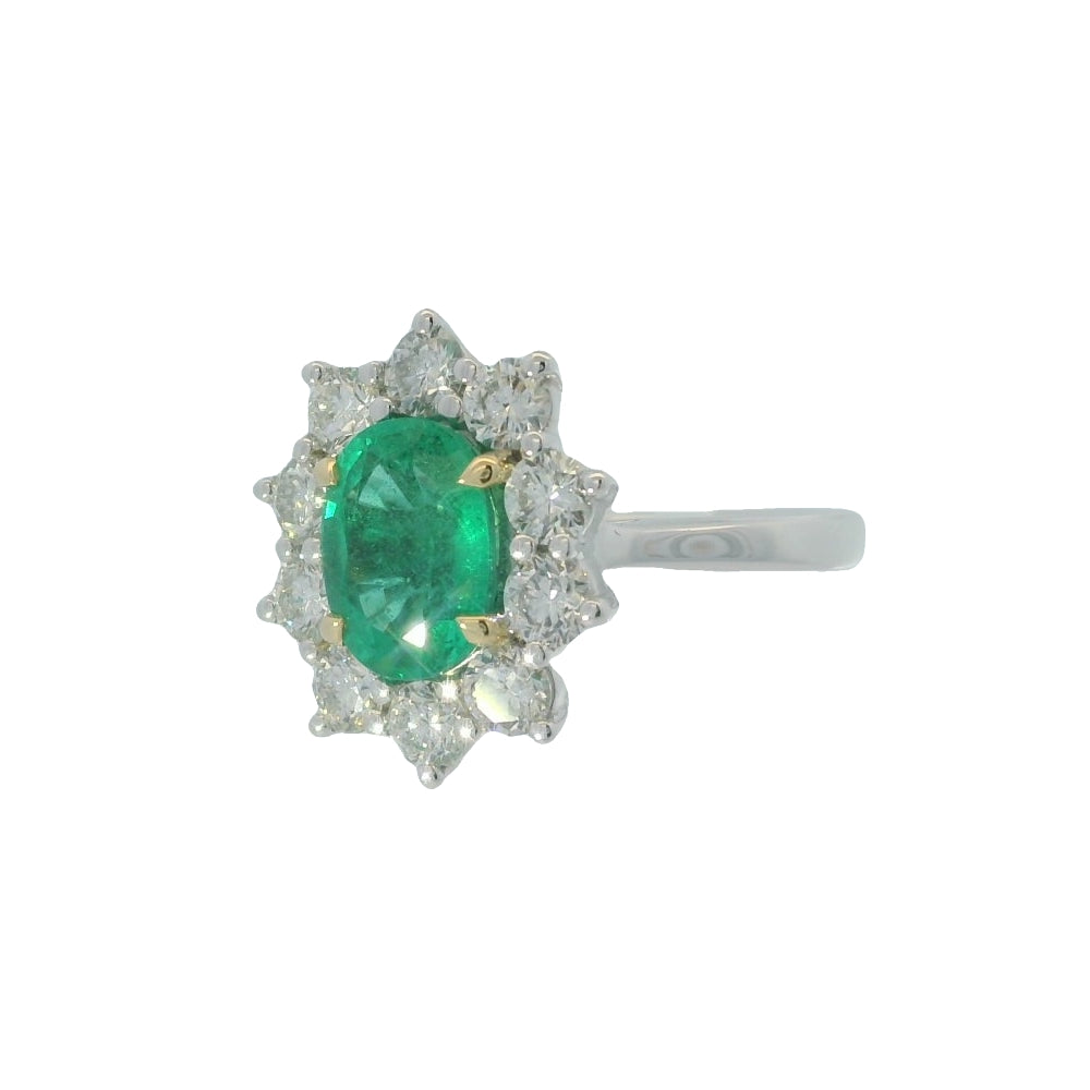 Emerald & Diamond 2.00ct Cluster Platinum Ring