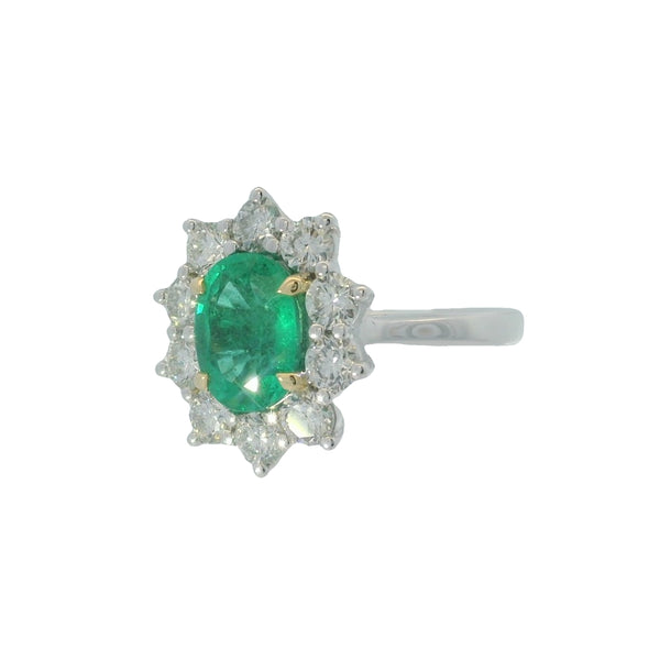 Emerald & Diamond 2.00ct Cluster Platinum Ring