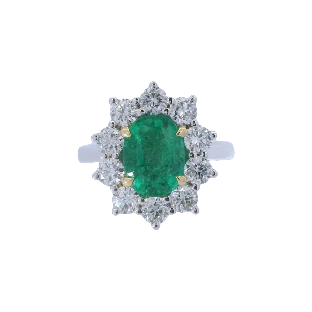Emerald & Diamond 2.00ct Cluster Platinum Ring