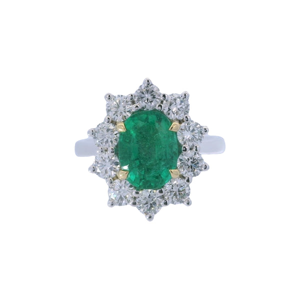 Emerald & Diamond 2.00ct Cluster Platinum Ring