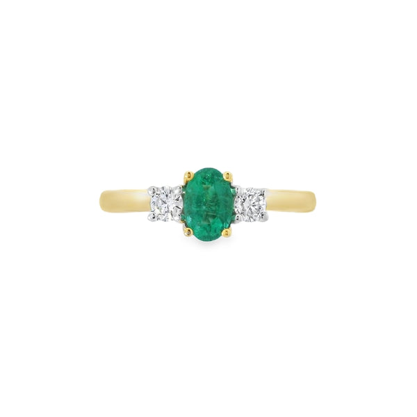 Emerald and Diamond 3 Stone, 18ct Yellow Gold Ring