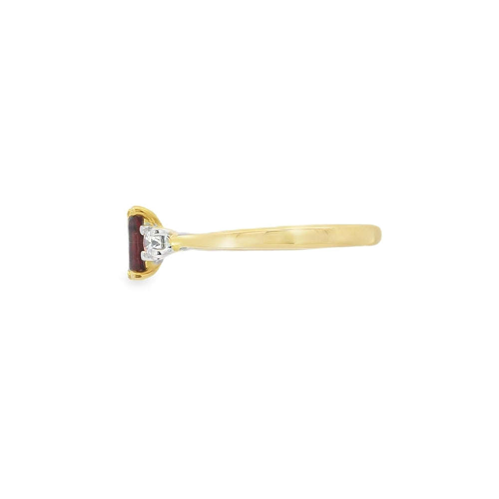 Ruby and Diamond 3 Stone, 18ct Yellow Gold Ring