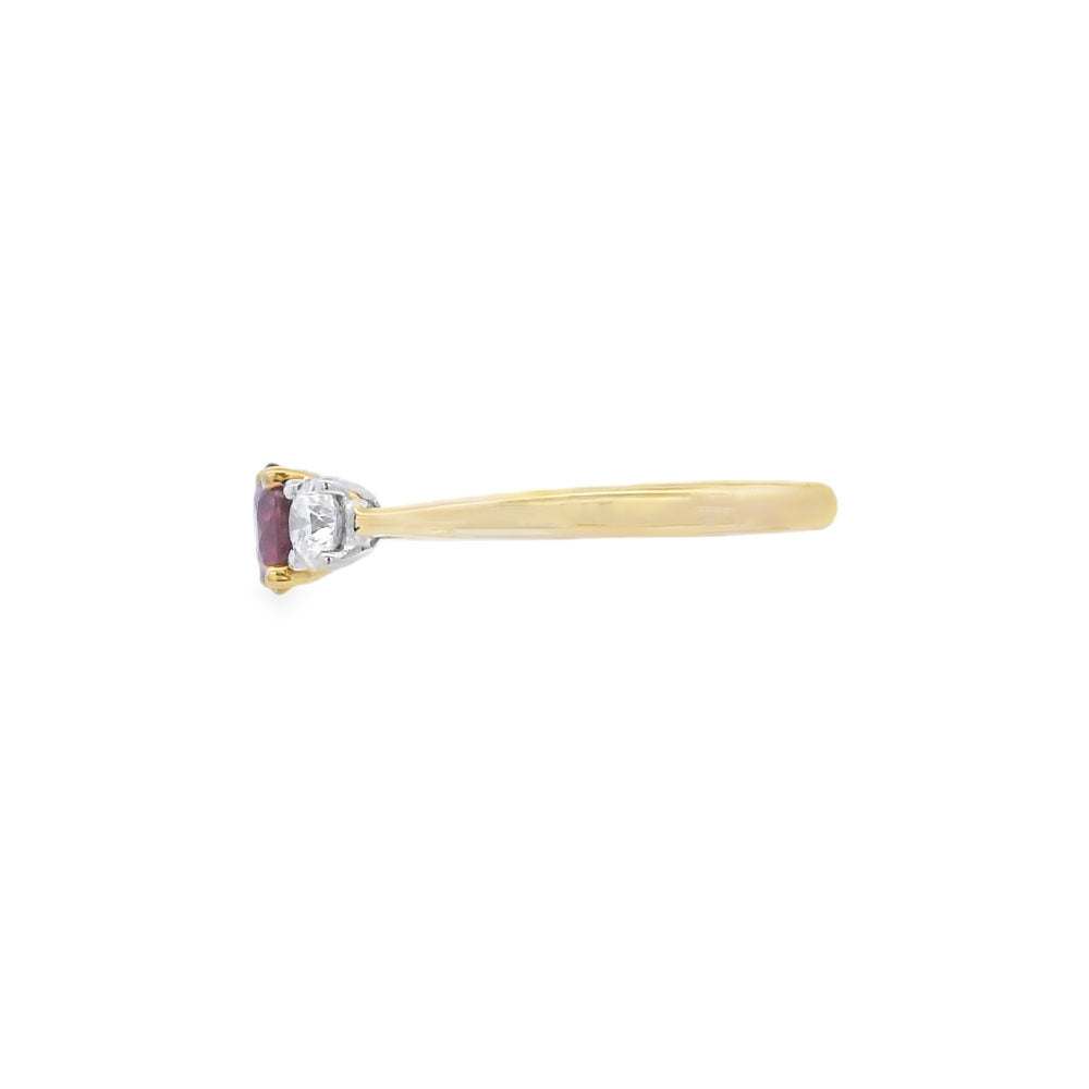 Ruby and Diamond 3 Stone, 18ct Yellow Gold Ring