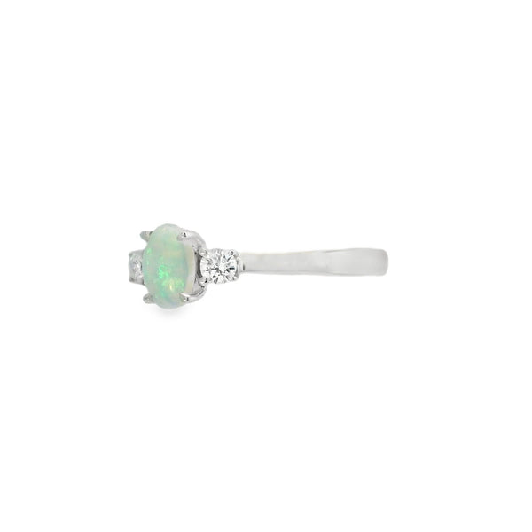 Opal and Diamond 3 Stone, Platinum Ring