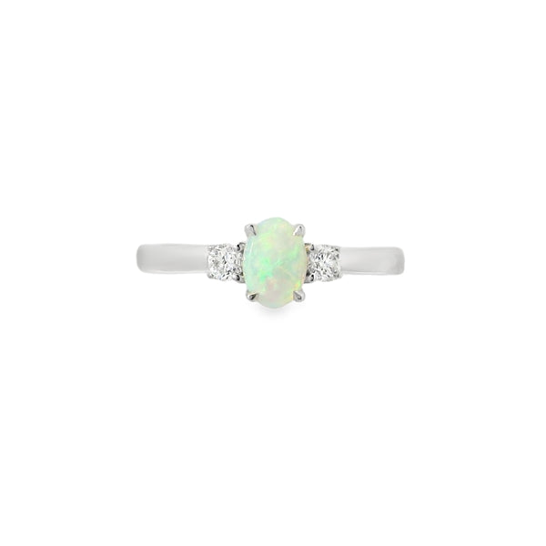 Opal and Diamond 3 Stone, Platinum Ring