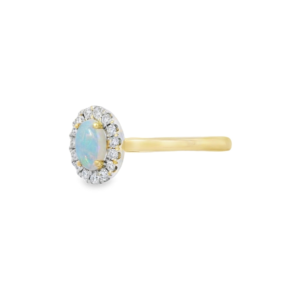Opal and Diamond Oval Halo, 18ct Yellow Gold Ring
