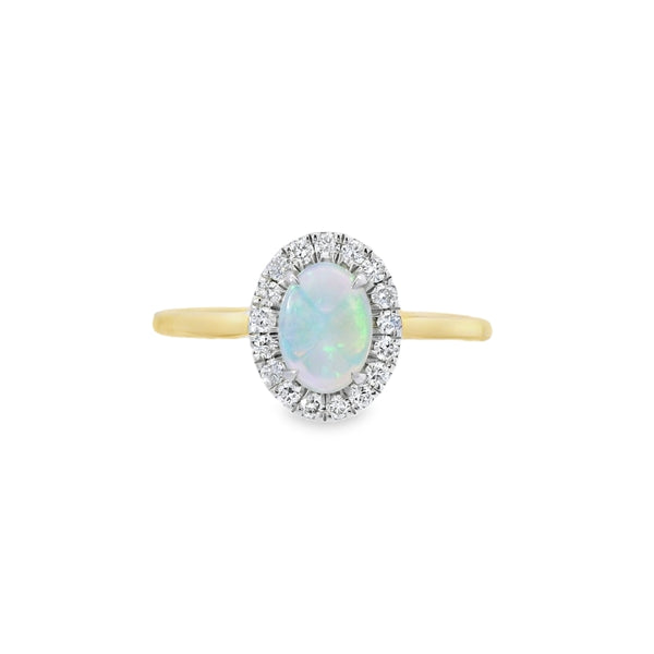 Opal and Diamond Oval Halo, 18ct Yellow Gold Ring