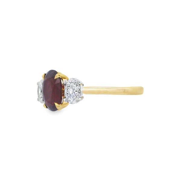 3 Stone Ruby & Diamond 18ct Yellow Gold Ring