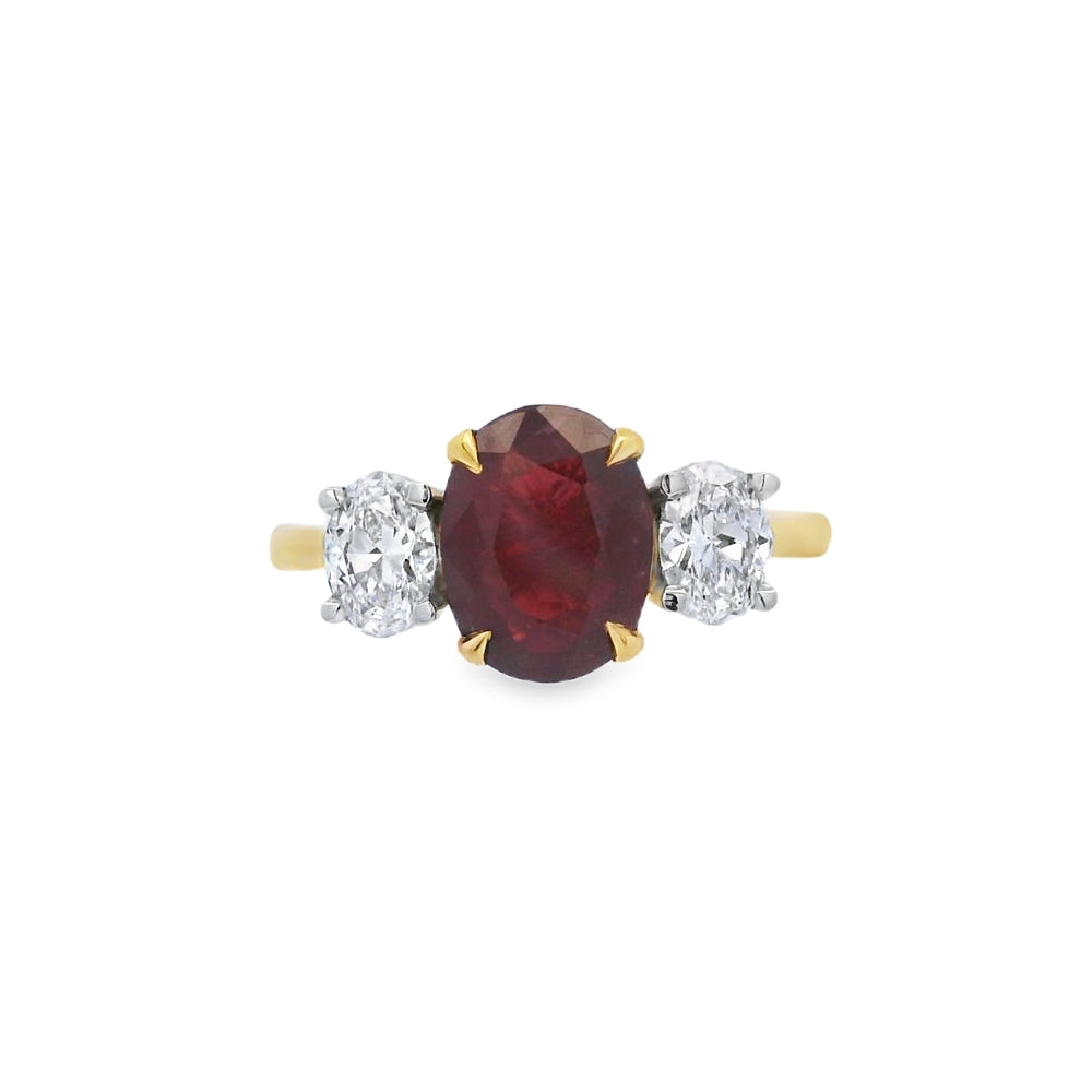 3 Stone Ruby & Diamond 18ct Yellow Gold Ring