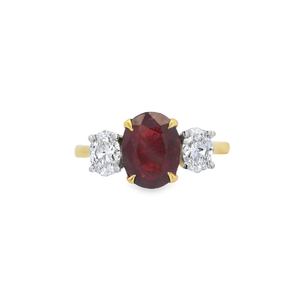 3 Stone Ruby & Diamond 18ct Yellow Gold Ring