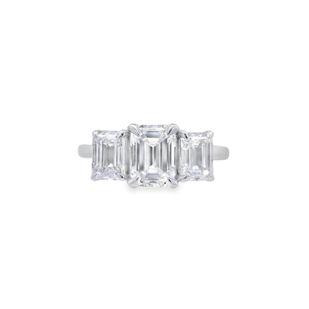 3 Stone Emerald Lab Grown 3.00ct Diamond Ring
