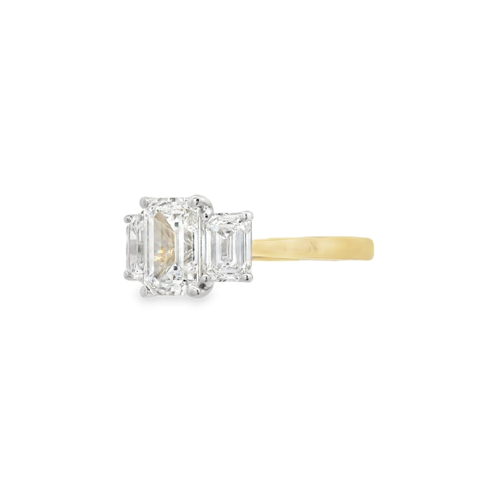 3 Stone Emerald Lab Grown 2.65ct Diamond Ring