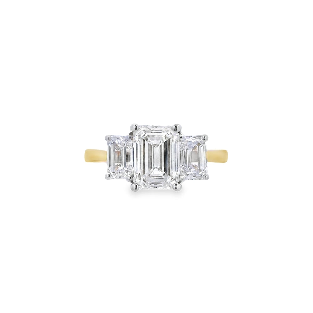3 Stone Emerald Lab Grown 2.65ct Diamond Ring