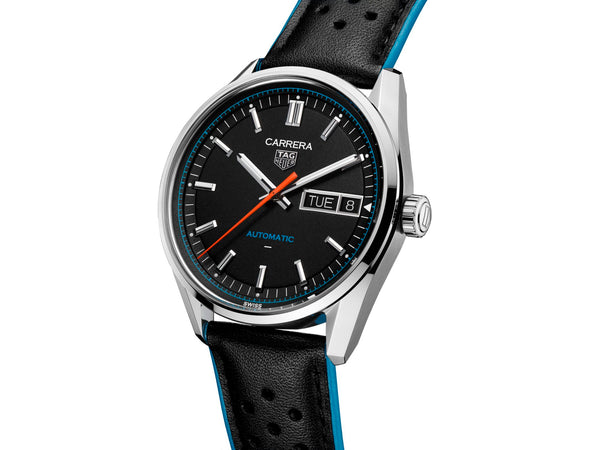 Tag Heuer Carrera Day-Date Automatic, Black Dial, Leather Strap 41mm Watch WDA2110.FC6614