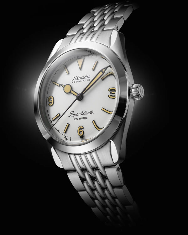 Nivada Grenchen Super Antarctic White 3.6.9, Beige Luminova, Beads of Rice 38mm Watch