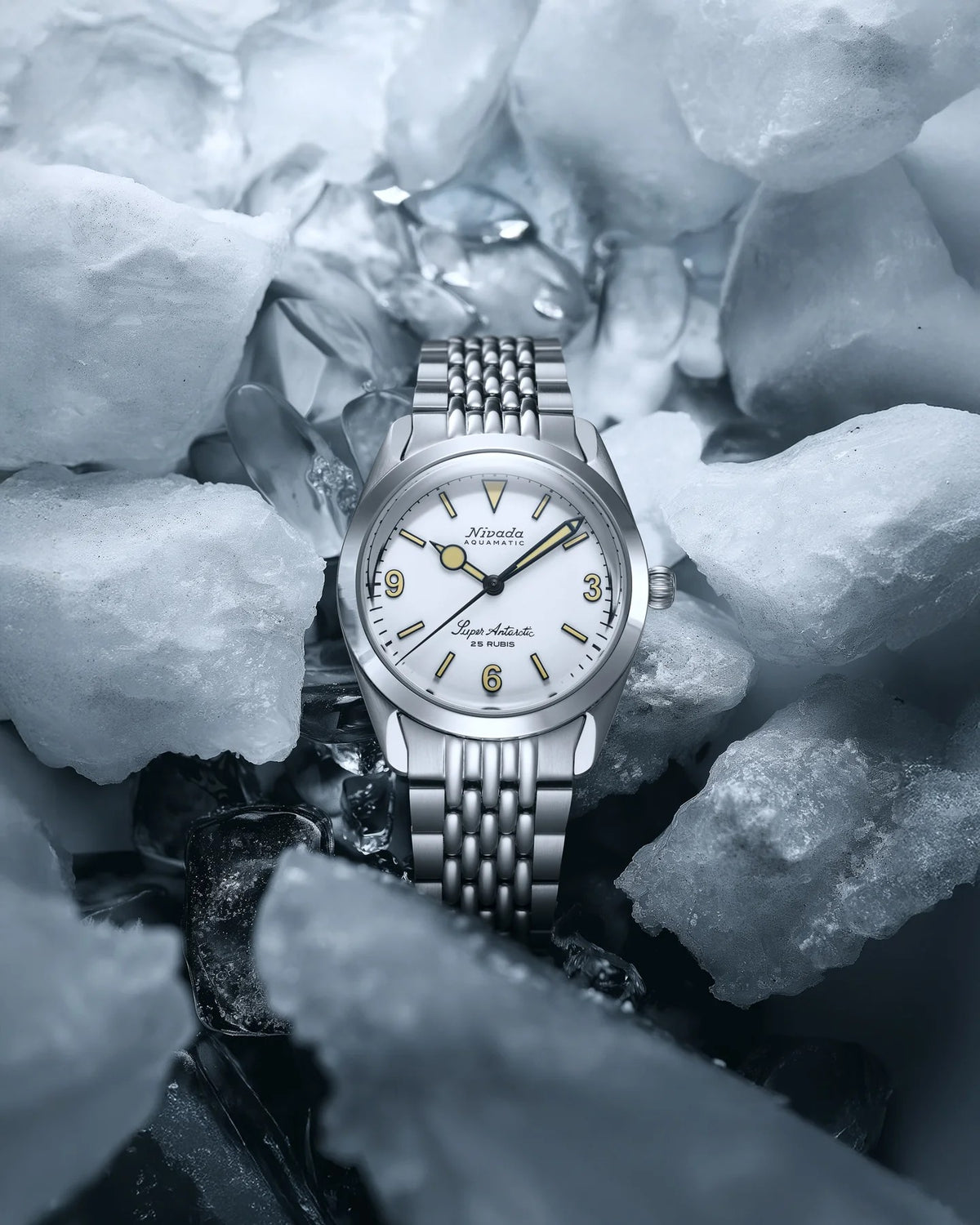 Nivada Grenchen Super Antarctic White 3.6.9, Beige Luminova, Beads of Rice 38mm Watch