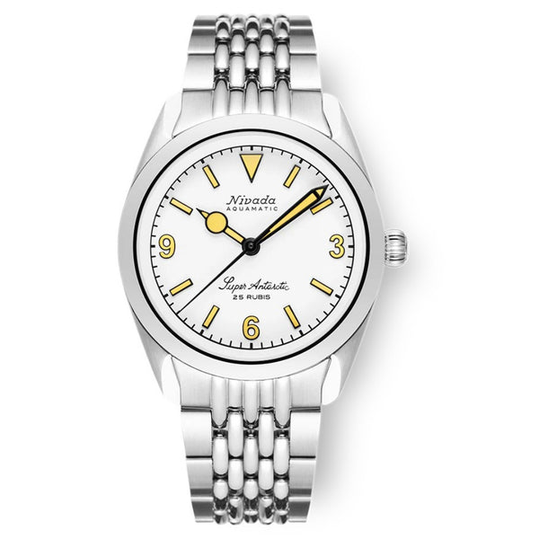 Nivada Grenchen Super Antarctic White 3.6.9, Beige Luminova, Beads of Rice 38mm Watch