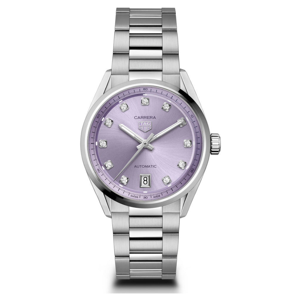 Tag Heuer Carrera Date Automatic Lilac Diamond Dial 36mm Watch WBN2319.BA0001