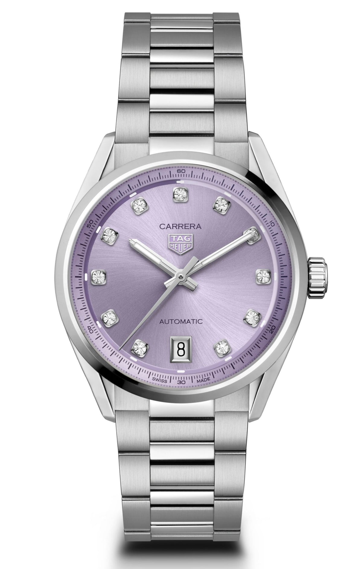 Tag Heuer Carrera Date Automatic Lilac Diamond Dial 36mm Watch WBN2319.BA0001