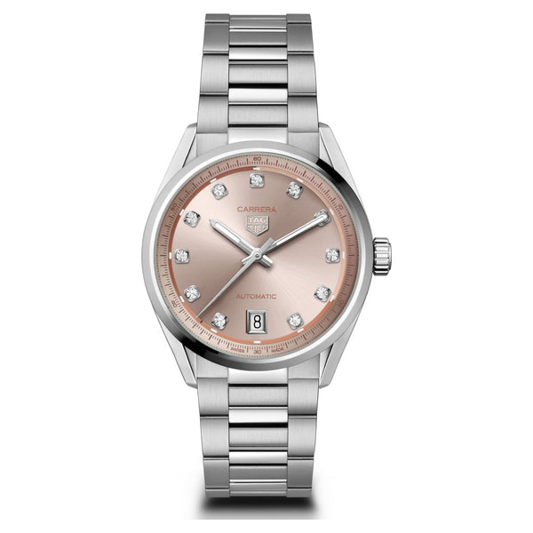 Tag Heuer Carrera Date Automatic Peach Diamond Dial 36mm Watch WBN231D.BA0001