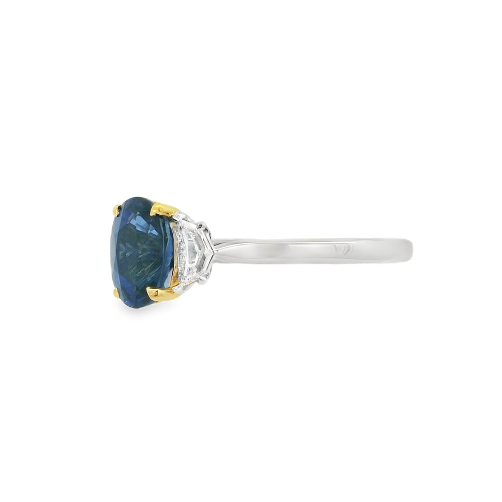 3 Stone Sapphire & Diamond Platinum Rin