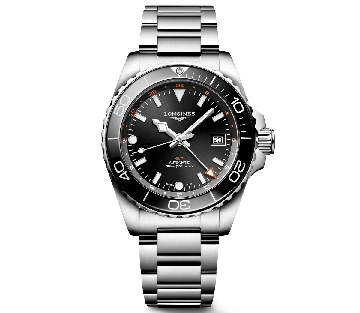 Longines HydroConquest GMT Black 43mm Stainless Steel Bracelet Watch L3.790.4.56.6