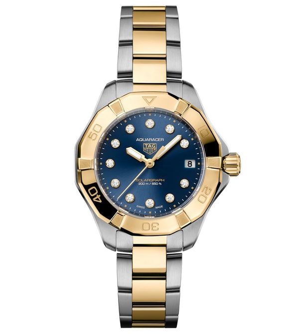 Tag Heuer Aquaracer Professional 200 Solargraph Blue Two Tone Diamond Dial 34mm WBP1323.BB0004