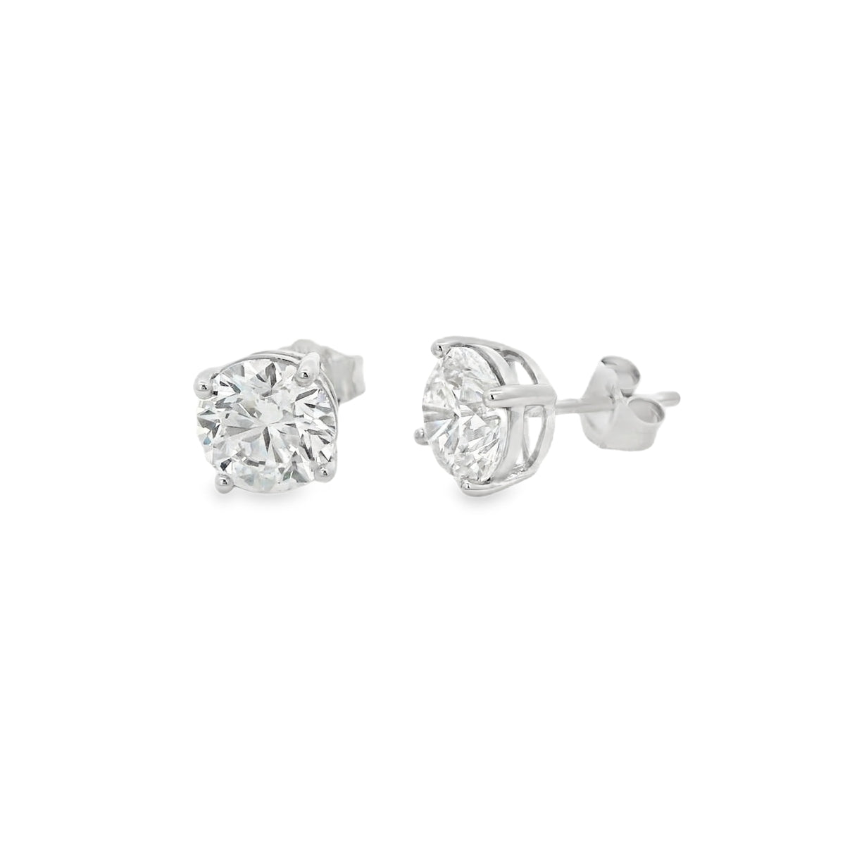 Lab Grown 3.08ct Diamond Single Stone Stud 18ct White Gold Earrings