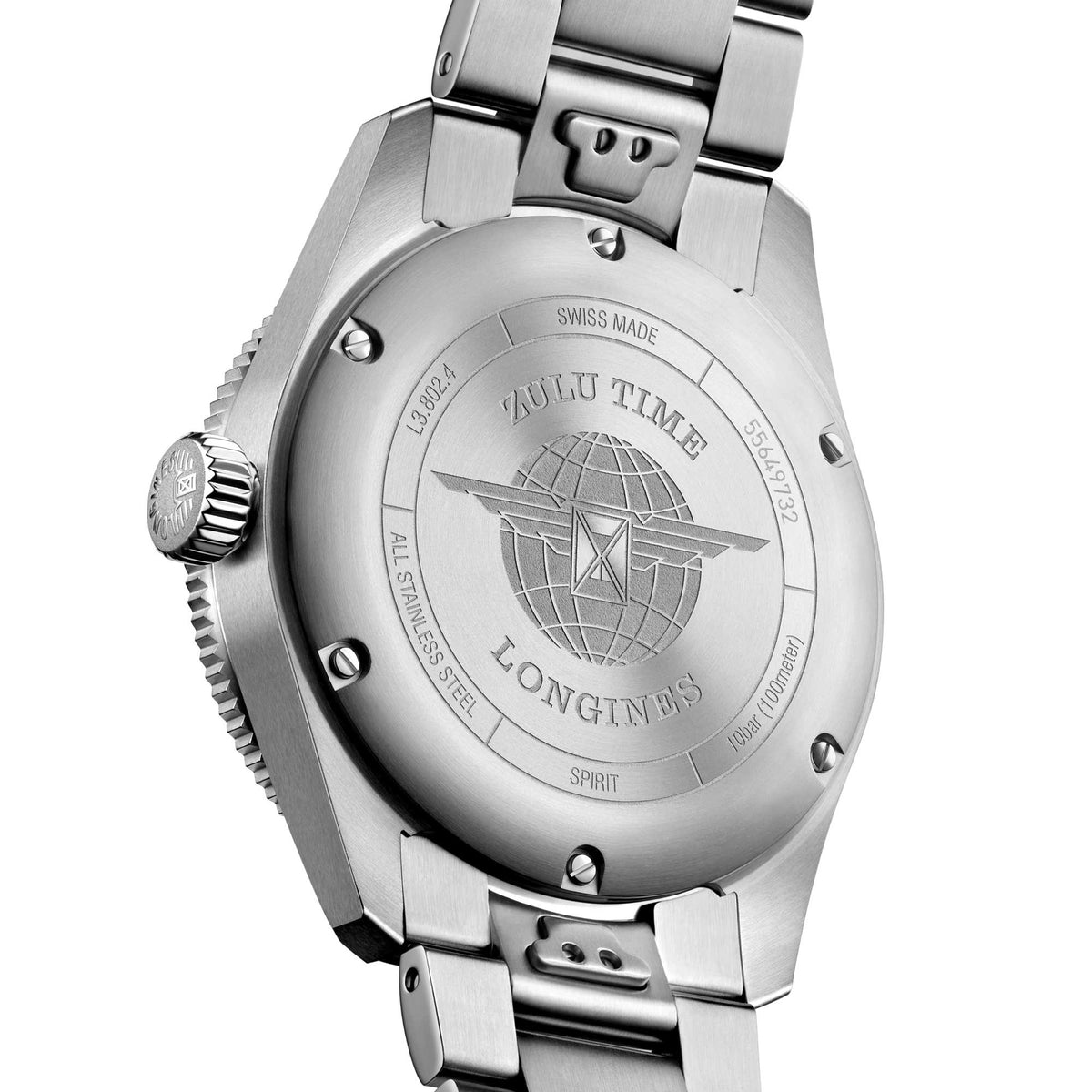 Longines Spirit Zulu Time Steel Blue Bezel 39mm Watch L3.802.4.60.6