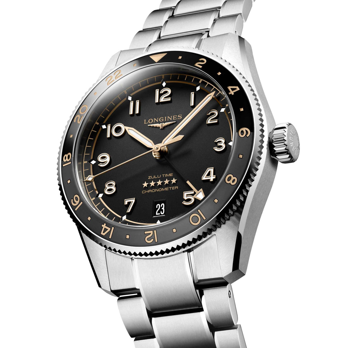 Longines Spirit Zulu Time Steel Grey & Ceramic Bezel 39mm Watch L3.802.4.50.6