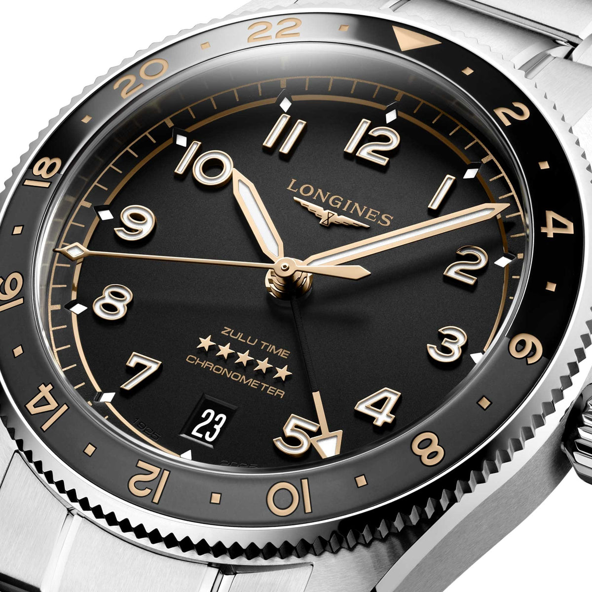Longines Spirit Zulu Time Steel Grey & Ceramic Bezel 39mm Watch L3.802.4.50.6