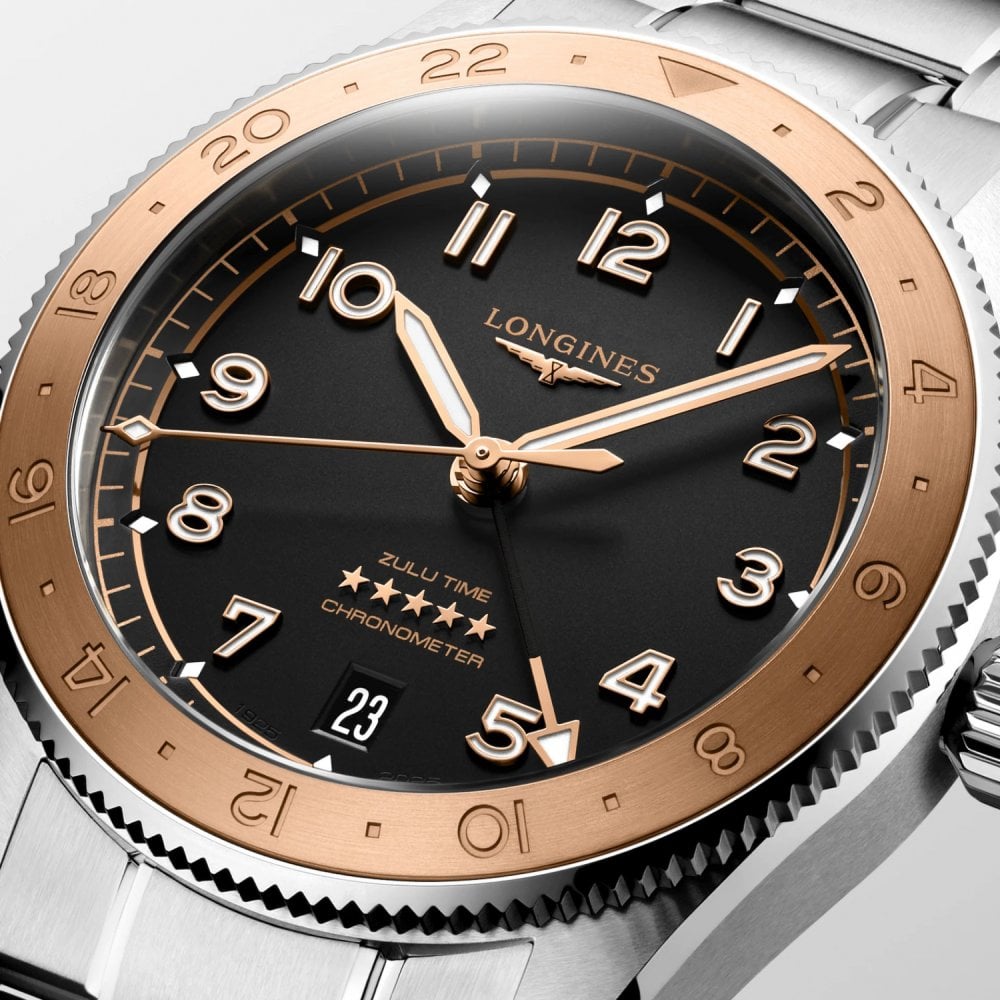 Longines Spirit Zulu Time 1925 Rose Bezel 39mm Watch L3.803.5.53.6