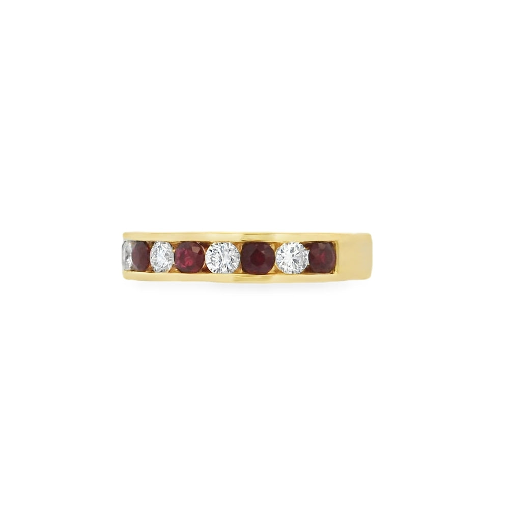 Ruby & Diamond 18ct Yellow Gold Channel Set Eternity Ring