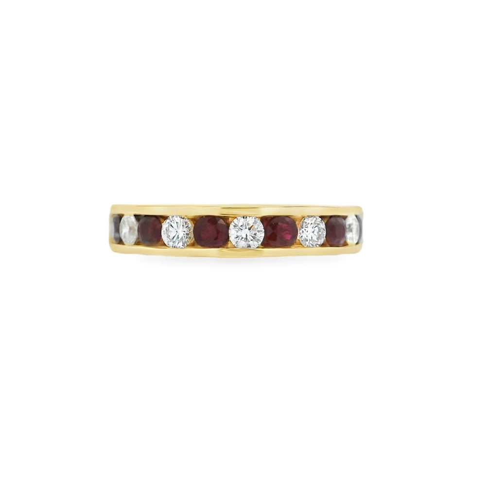 Ruby & Diamond 18ct Yellow Gold Channel Set Eternity Ring