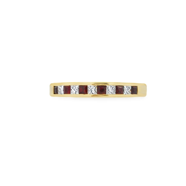 Ruby & Diamond 18ct Yellow Gold Channel Set Eternity Ring