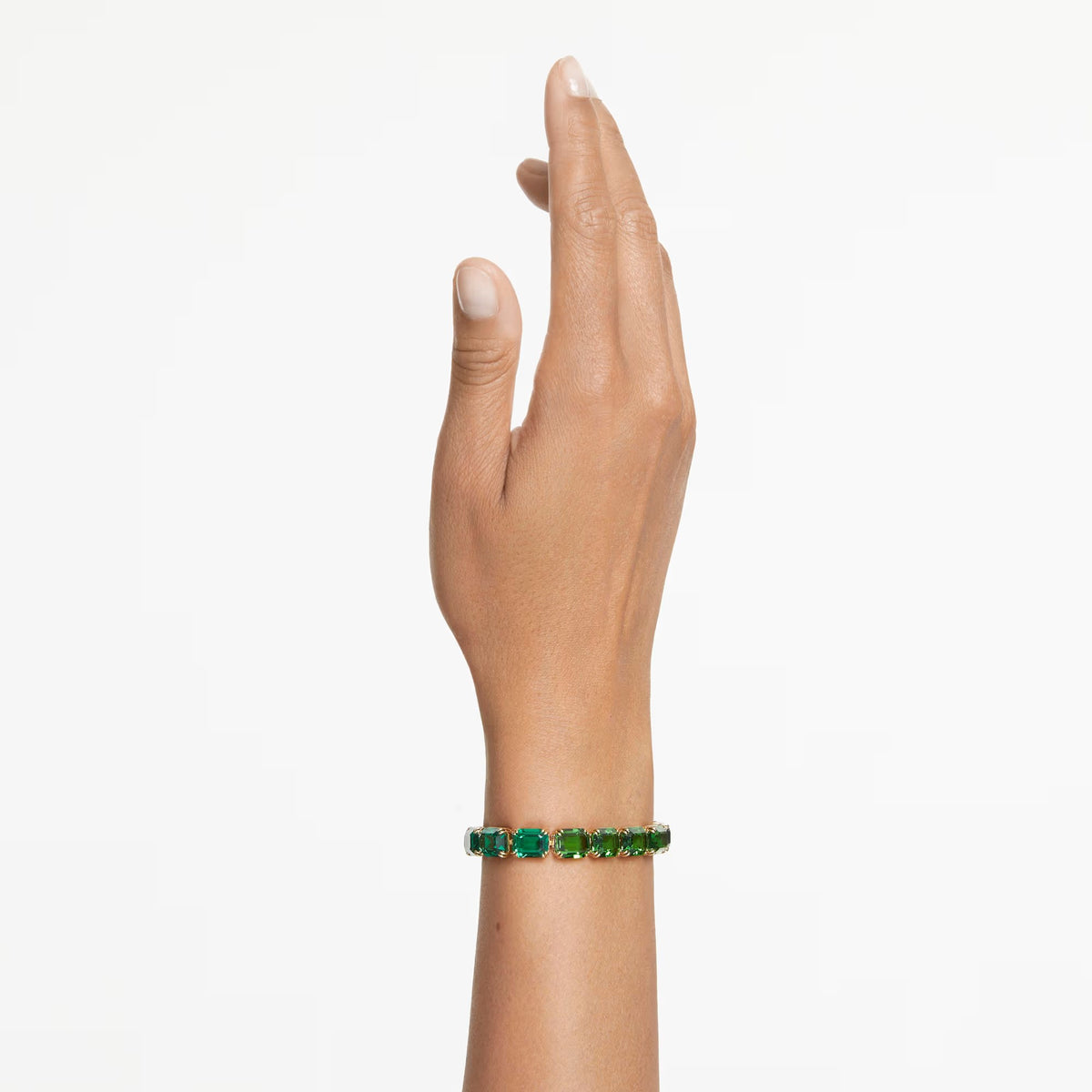 Swarovski Millenia Tennis bracelet, Octagon cut, Colour gradient, Green, 18k gold plated