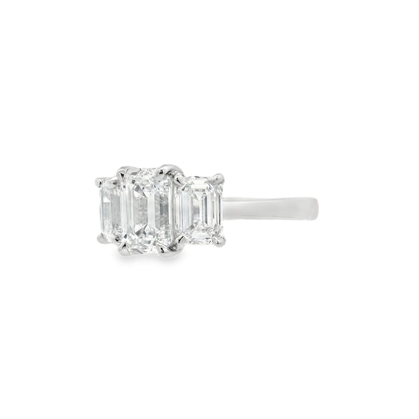 3 Stone Emerald Lab Grown 4.05ct Diamond Ring