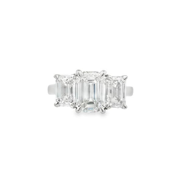 3 Stone Emerald Lab Grown 4.05ct Diamond Ring