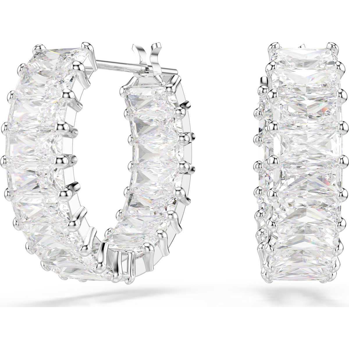 Swarovski Matrix hoop earrings, Baguette cut, White, Rhodium plated
