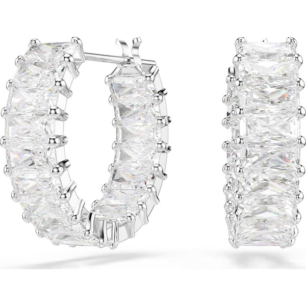 Swarovski Matrix hoop earrings, Baguette cut, White, Rhodium plated