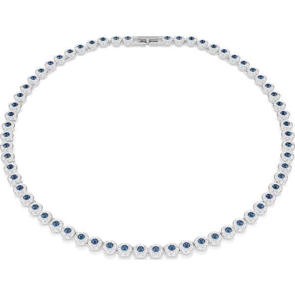 Swarovski Una Angelic Tennis necklace, Round cut, Blue, Rhodium plated