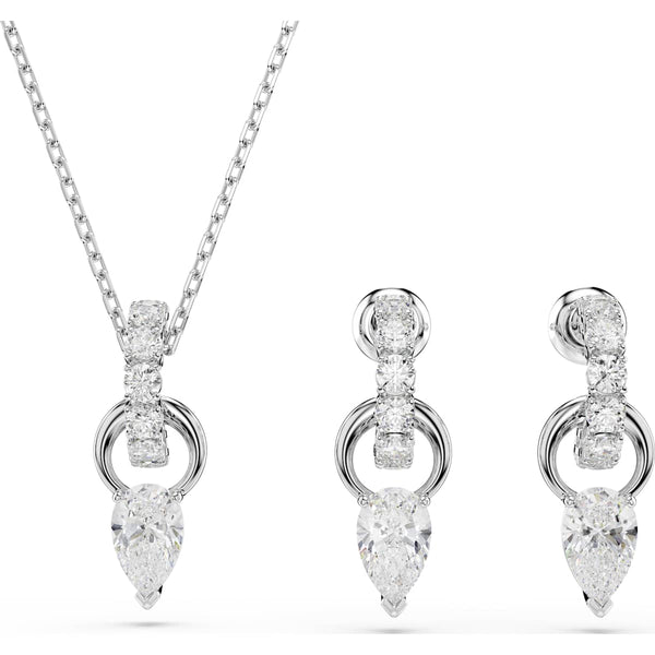 Swarovski Mesmera set, Pear cut, Round cut, White, Rhodium plated