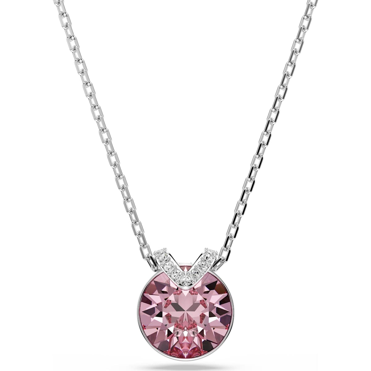 Swarovski Bella V pendant, Round cut, Pink, Rhodium plated