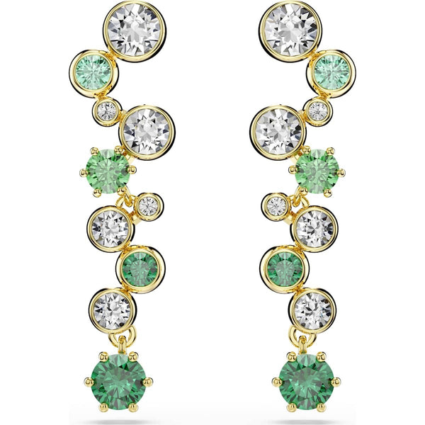 Swarovski Constella drop earrings, Mixed cuts, Green, Gold-tone plated