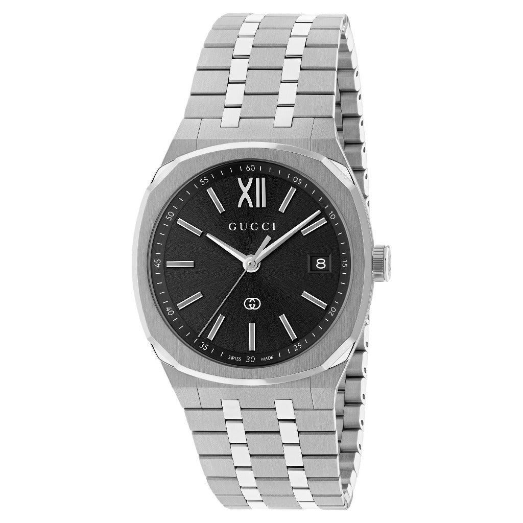 GUCCI 25H Steel & Black Dial 36mm Watch YA163438